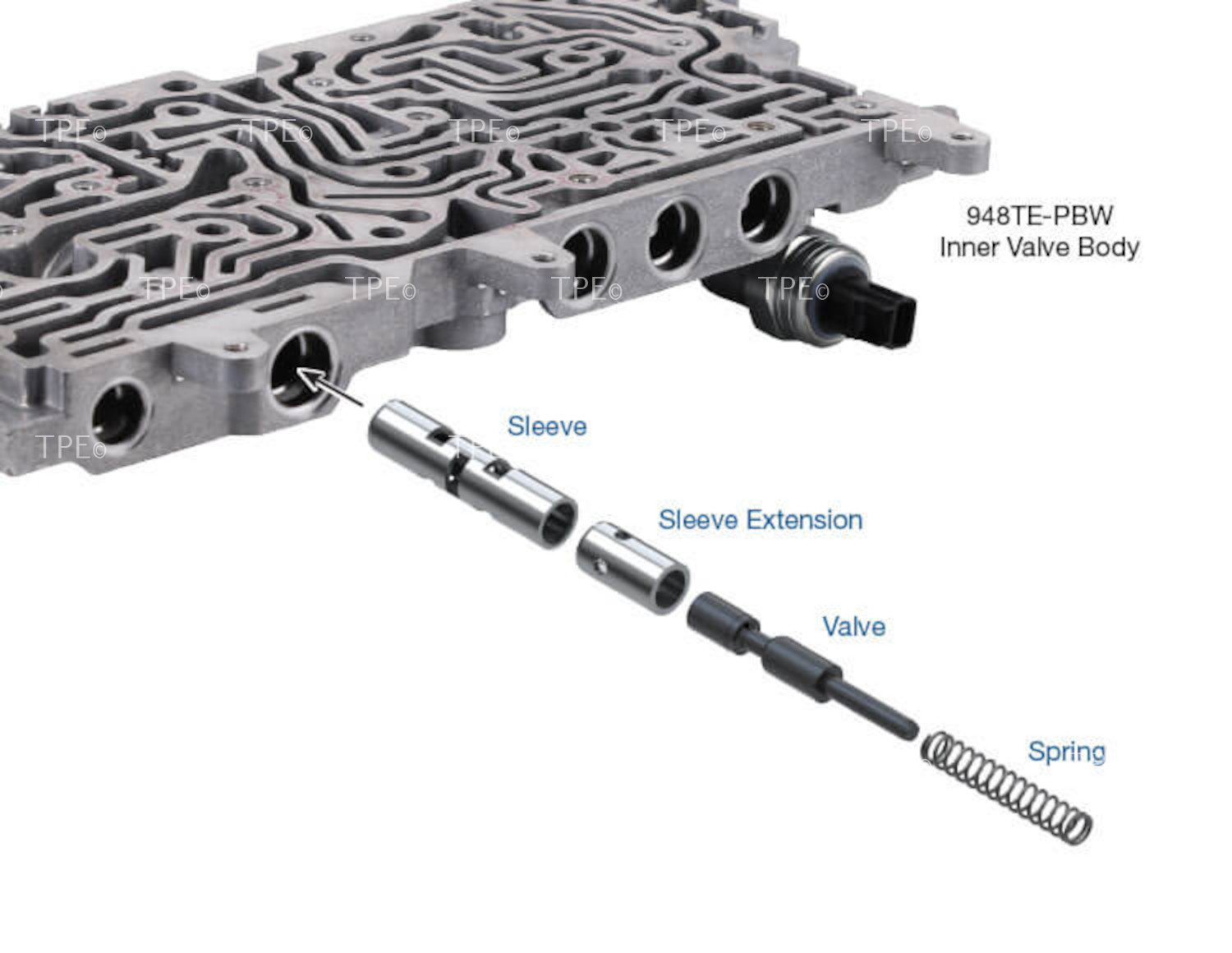 561.SON.03 Chrysler 948TE, Honda/Acura 9-Speed and ZF9HP48 units incorporate variable force solenoids to control clutch apply/release, torque converter clutch apply/release and line pressure. The solenoid pressure regulator valve insures proper flow volume and pressure to the solenoids during hot conditions and low pressure operation. Low feed pressure at idle can create delayed engagement or wrong gear starts. This valve also limits the maximum pressure to all the solenoids. Excessive solenoid feed pressure can flood the solenoids causing gear ratio codes, harsh up/downshifts and excessive line pressure. Sonnax drop-in solenoid pressure regulator valve kit 85740-09K restores proper solenoid pressure regulation.

Hardcoat anodized aluminum valve combats premature wear
Highly wear resistant billet sleeve seals bore from wear-related fluid loss and provides new, unworn bore for the valve to operate
New spring provided for correct limit pressure
Drill and plug included to allow for quick rerouting of balance oil at the separator plate
Drop-in Zip Valve™ parts install quickly and easily

Contents:
Valve
Sleeve
Sleeve Extension
Spring
Drill Bit Not shown
Plug Not Shown